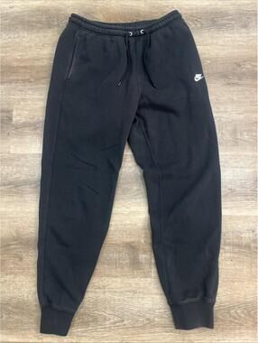 Nike Men's Black Fleece Jogger Pants Size M Drawstring Elastic Waist Tapered